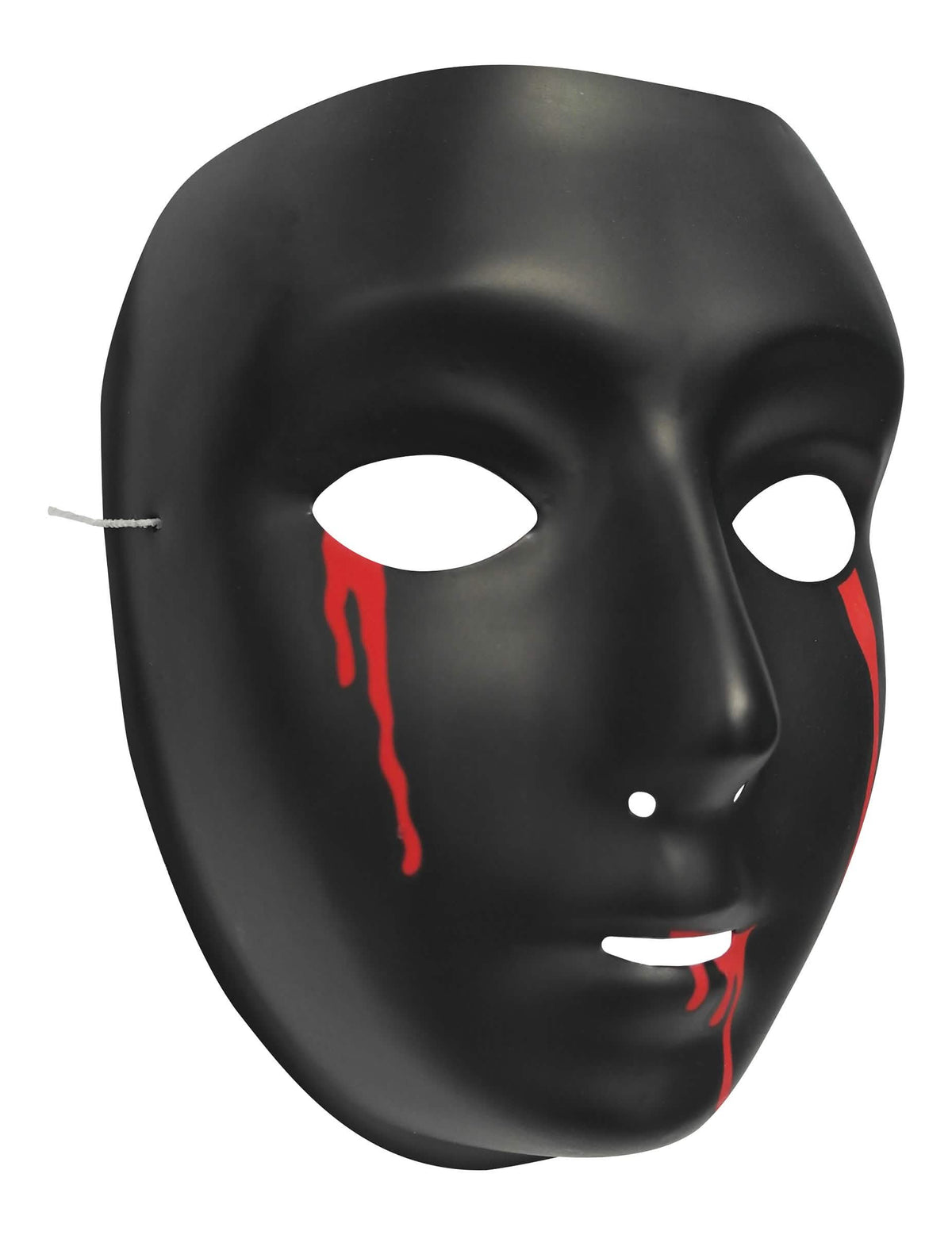 Bočný pohľad na čiernu halloween masku pre ženu so slzami krvi