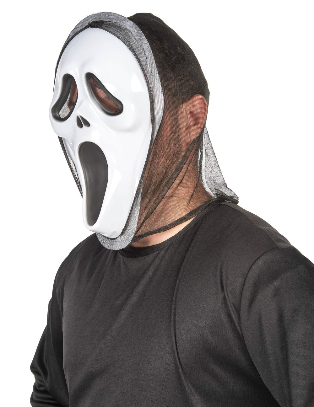 Bočný pohľad na plastovú masku psychopatického vraha
