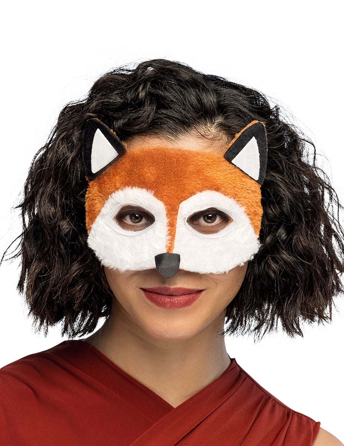 Masque renard pour adulte orange et blanc en peluche