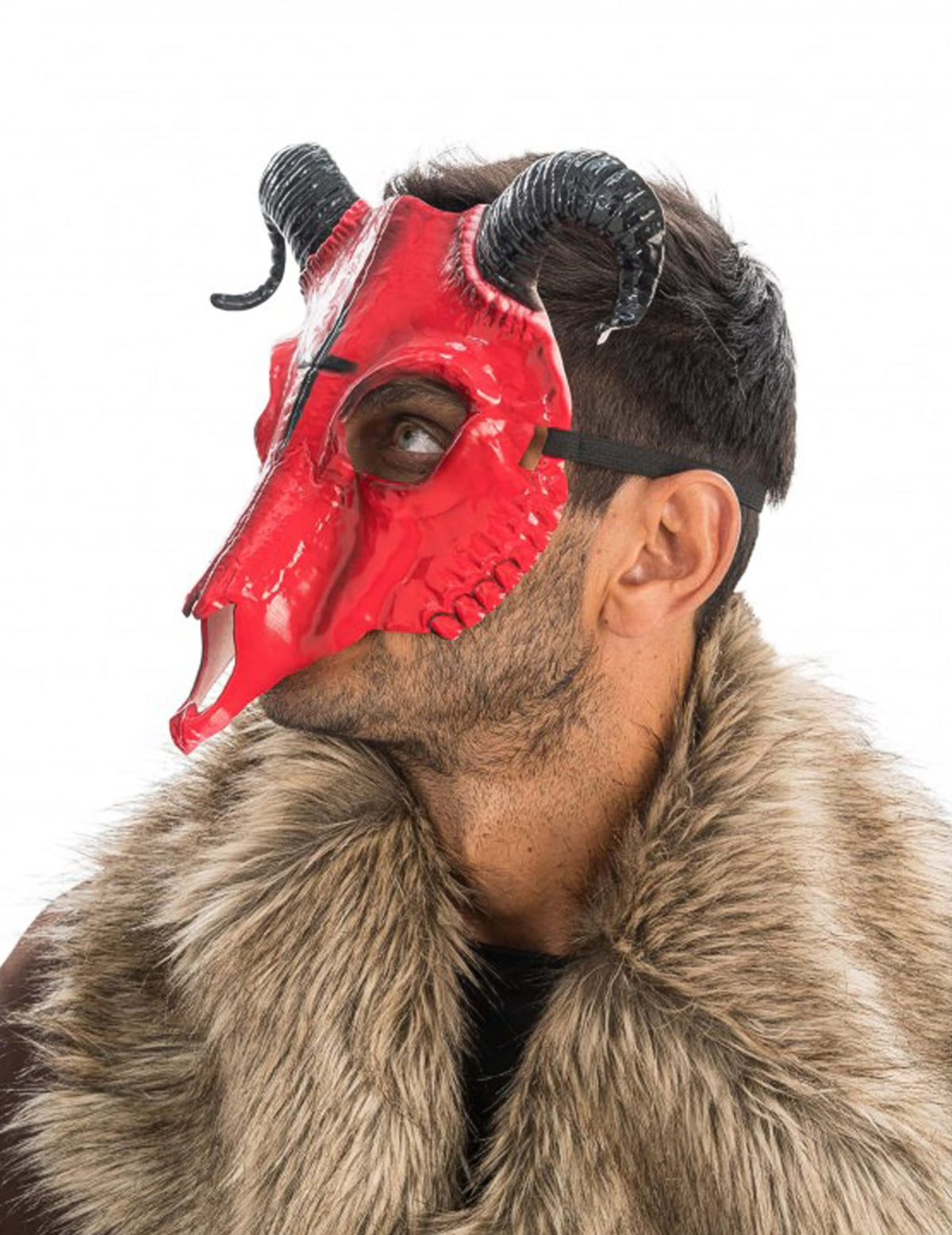 Vue de profil du masque squelette démon à cornes pour adulte