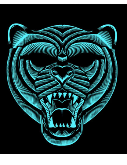 Détail des motifs lumineux du masque tigre à LED réactives