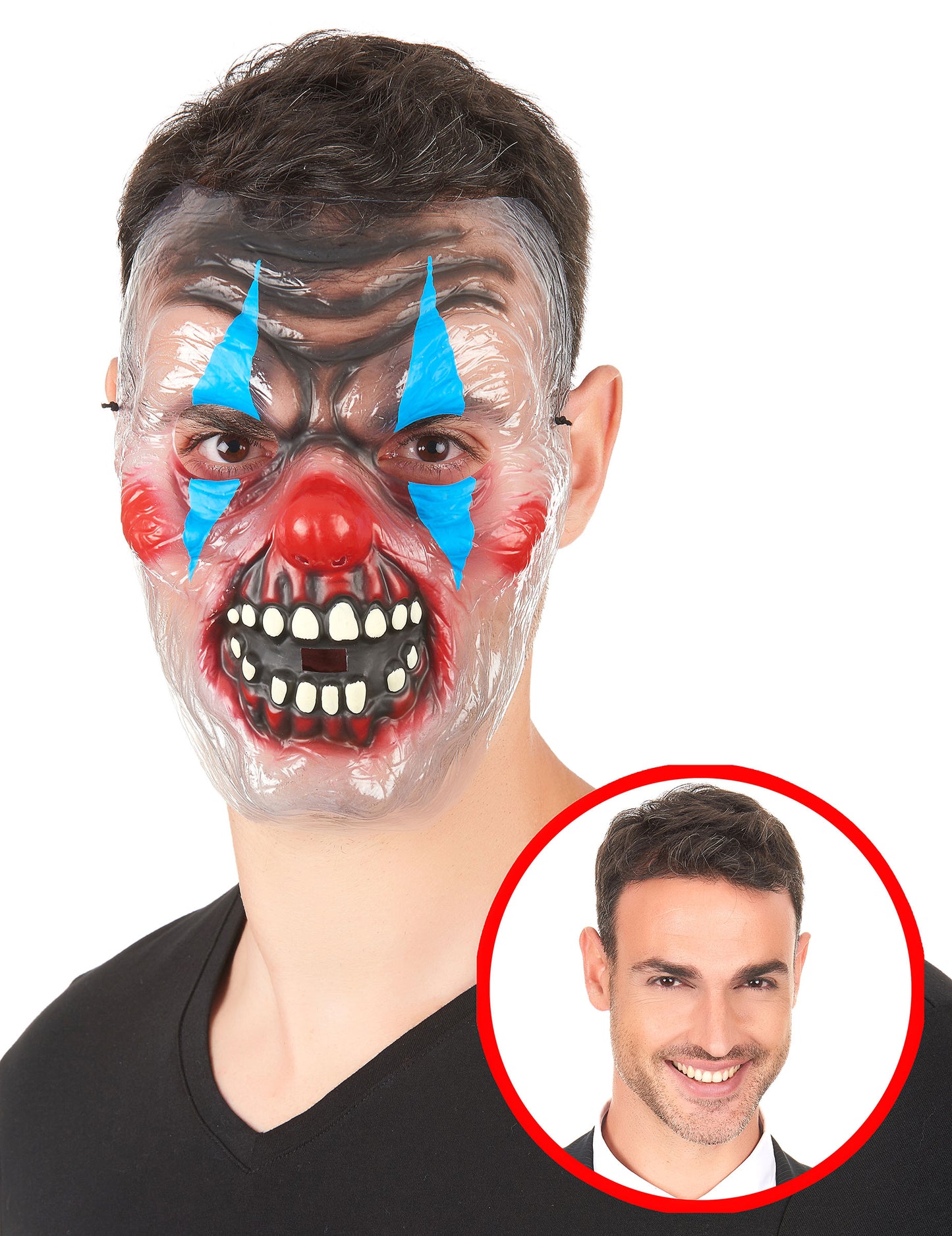 Priehľadná maska ​​desivý bicolor dospelý klaun