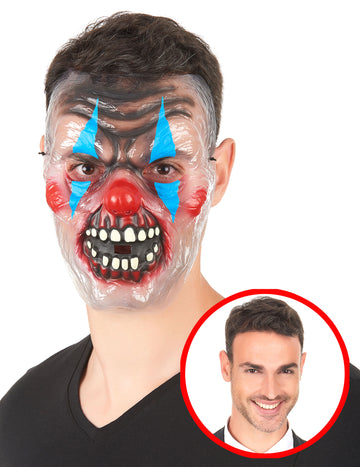 Priehľadná maska ​​desivý bicolor dospelý klaun