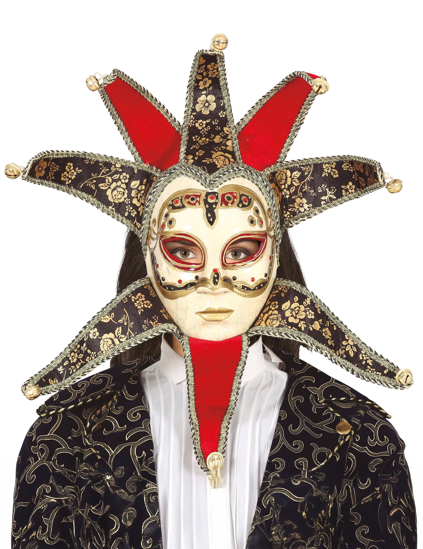 Červeno-čierna benátska maska pre ženy 