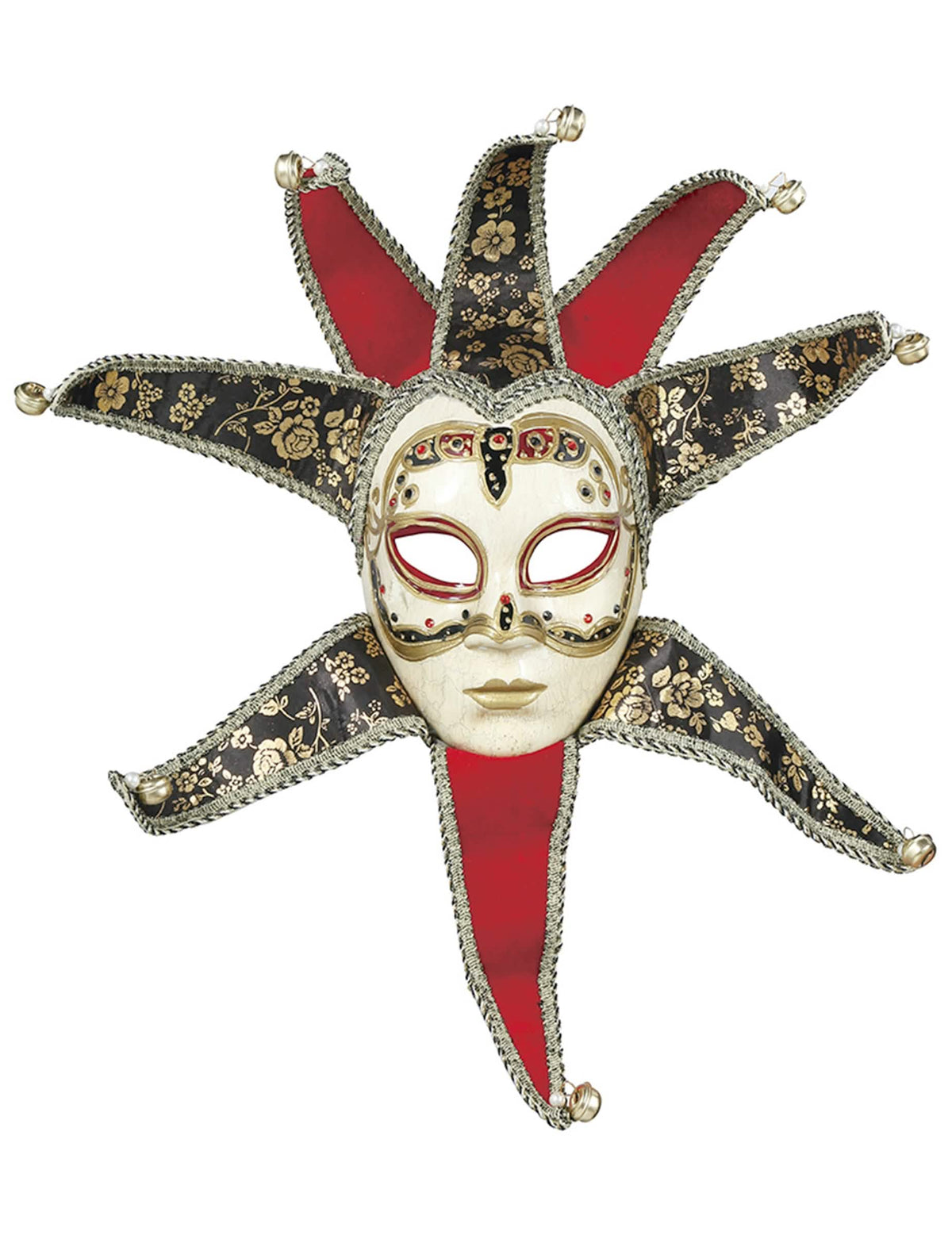 Vue de face du masque vénitien pour femme rouge et noir