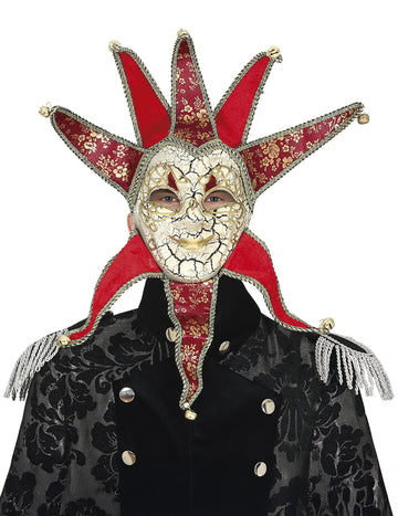 Červená a zlatá benátska maska pre mužov 