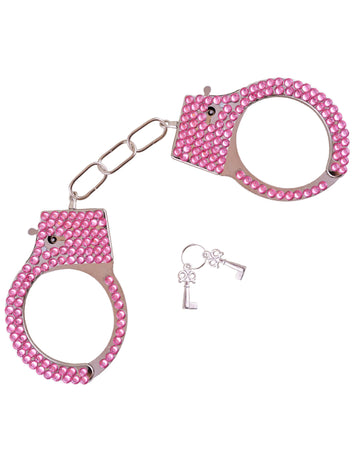 Menotte policière pour adulte avec strass roses et clés