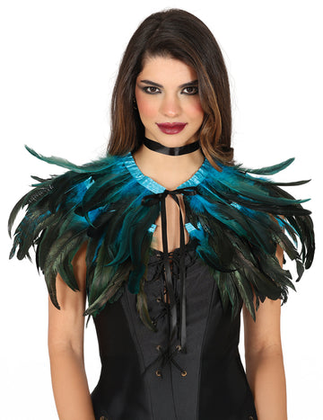 mini plášť pre dospelých s čiernym a modrým perím