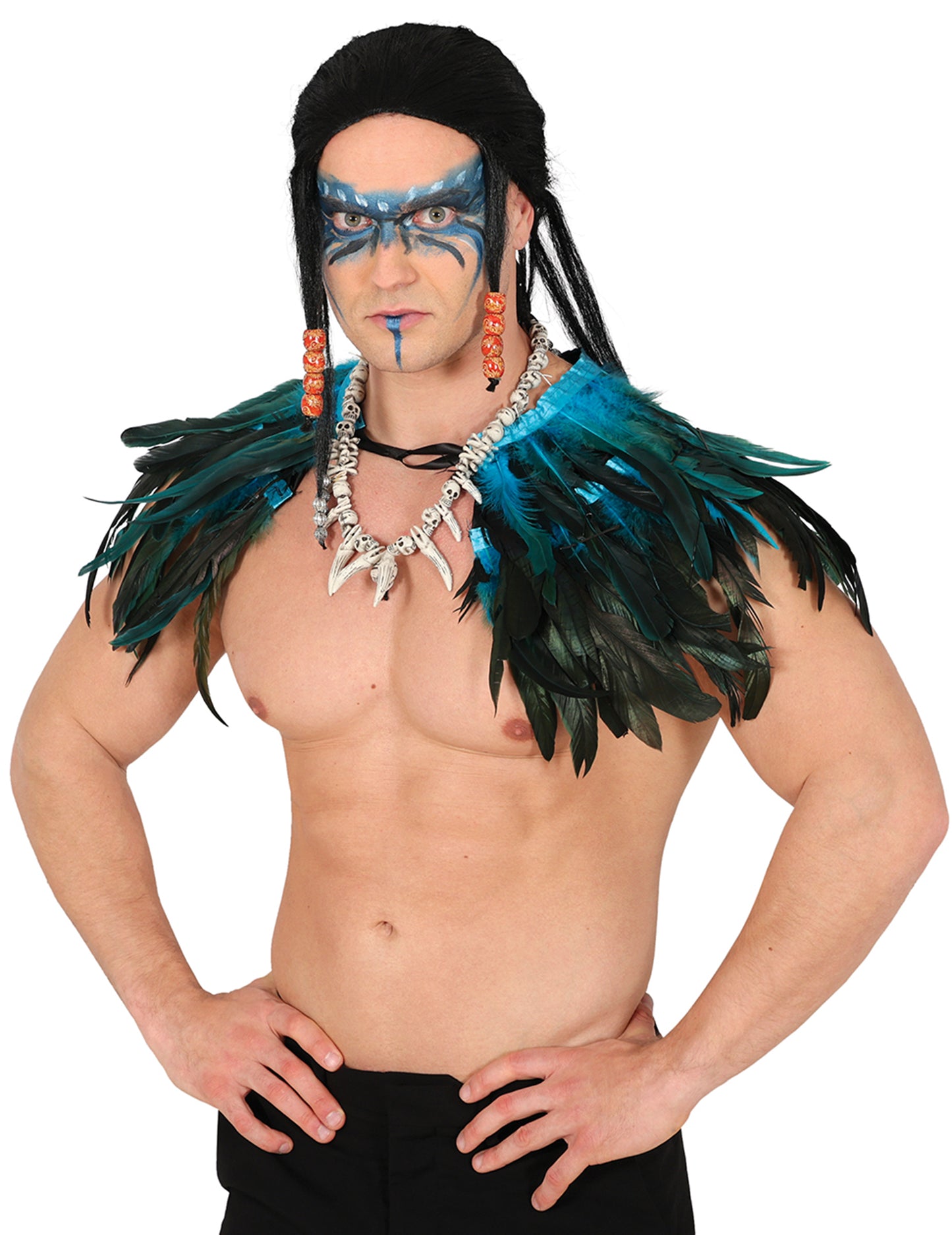 mini plášť pre dospelých s čiernym a modrým perím