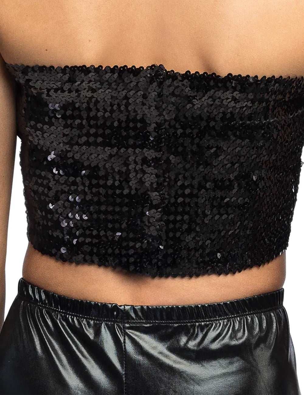 Vue de dos du mini top à sequins pour femme noir