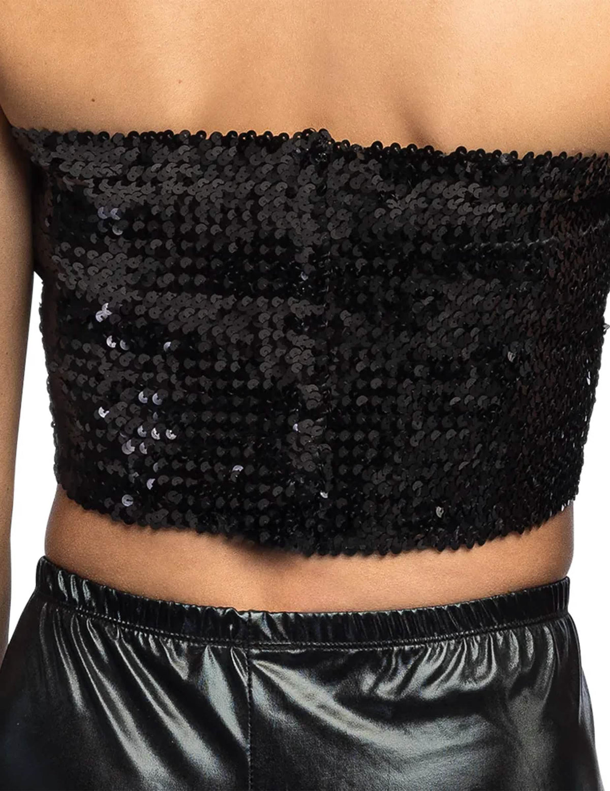 Vue de dos du mini top à sequins pour femme noir