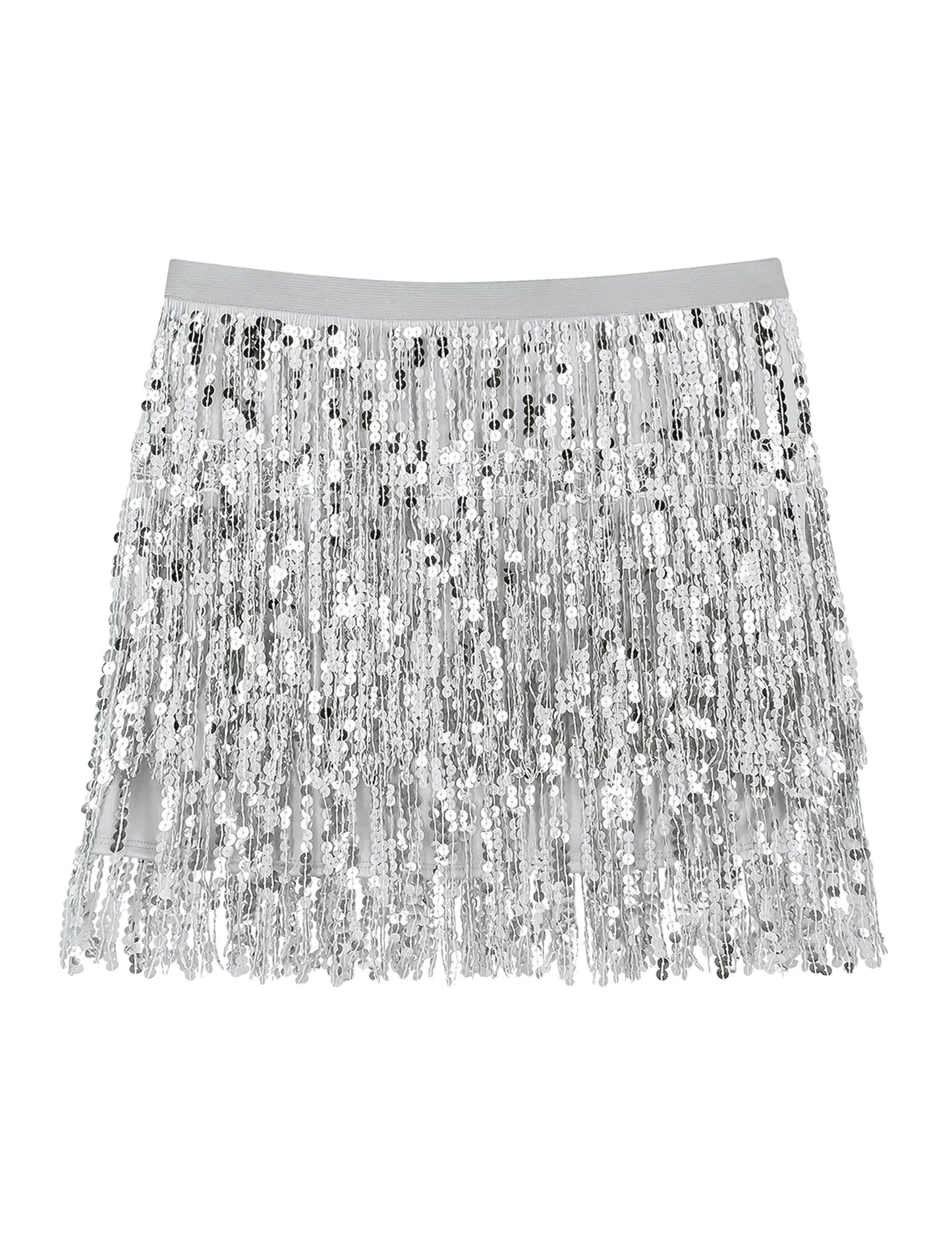 Dámska strieborná flitrová minisukňa 