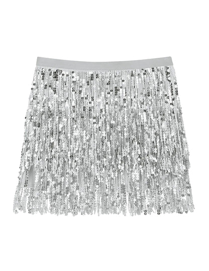Dámska strieborná flitrová minisukňa 