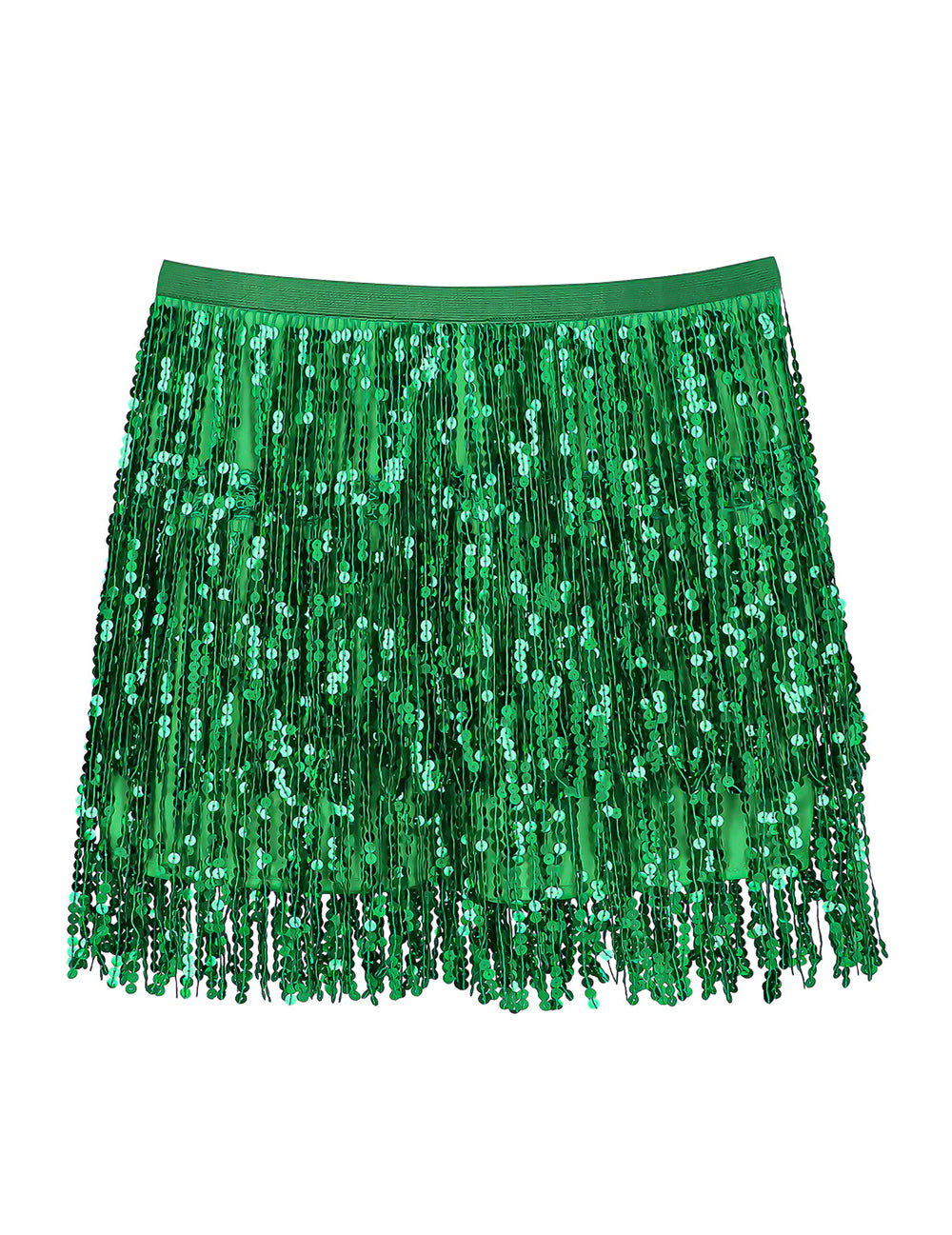 Détail des franges de la minijupe à paillettes pour femme