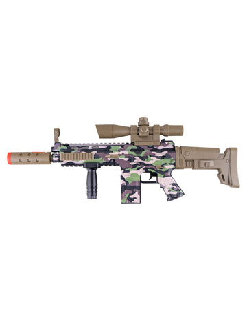 Maskovacia guľometná zbraň s dymovým efektom, zvukom a svetlom 
