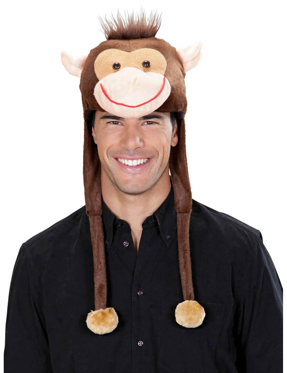 Plyšová čiapka opice pre dospelého hnedá a béžová