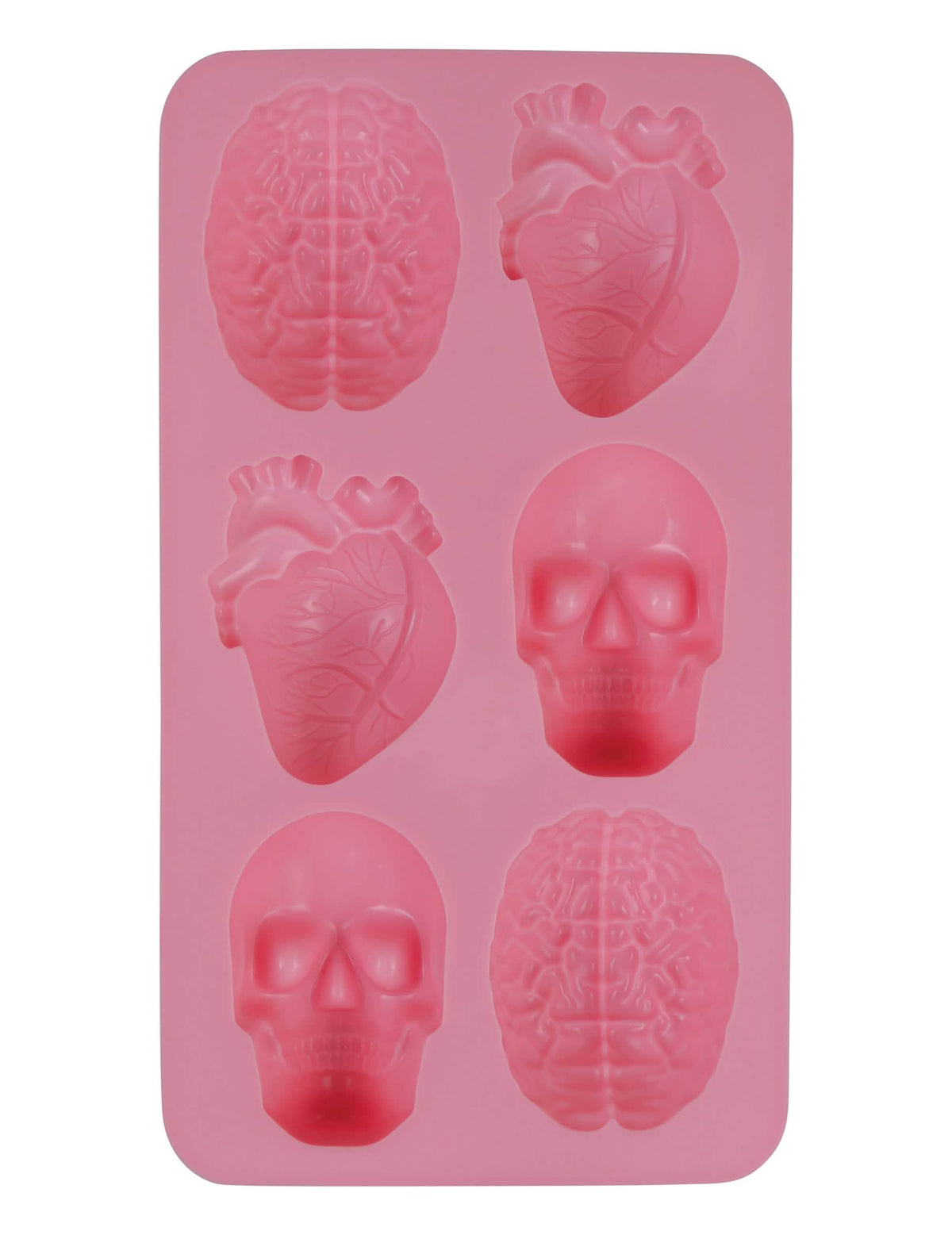 Moule silicone Halloween pour la fête rose à 6 formes de cerveau cœur et crâne