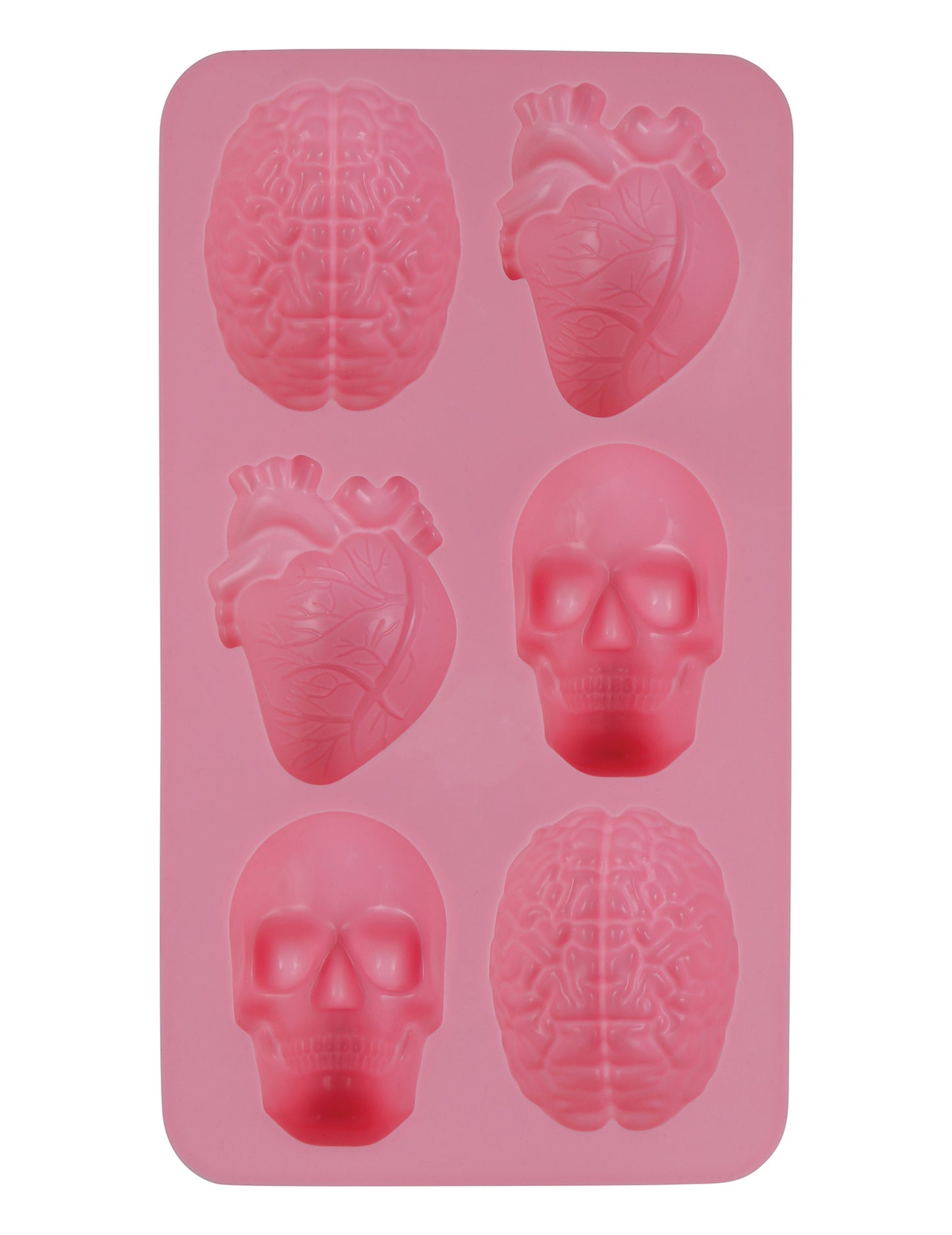Moule silicone Halloween pour la fête rose à 6 formes de cerveau cœur et crâne