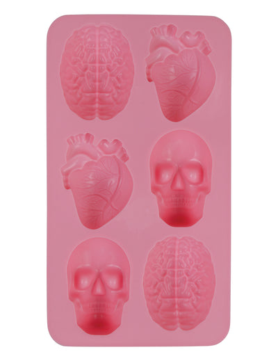 Moule silicone Halloween pour la fête rose à 6 formes de cerveau cœur et crâne