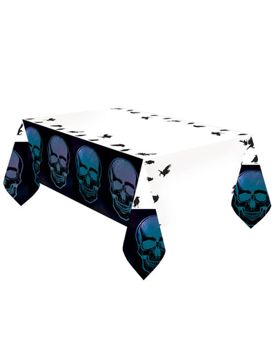 Nappe en papier Boneshine Fever blanche avec motifs de crânes bleus et noirs