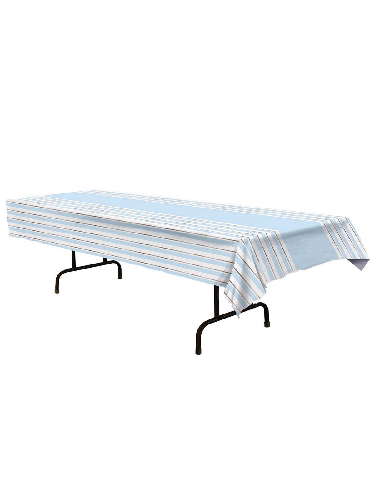 Nappe en plastique à rayures bleue et blanche et argentée