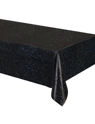 Nappe en plastique espace pour anniversaire noire avec motif ciel étoilé