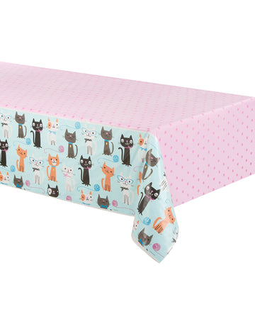 Modro-ružový plastový obrus s mačacím vzorom 137 x 259 cm na narodeniny