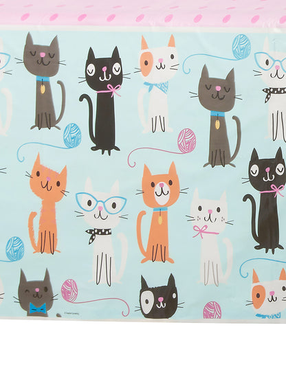 Modro-ružový plastový obrus s mačacím vzorom 137 x 259 cm na narodeniny