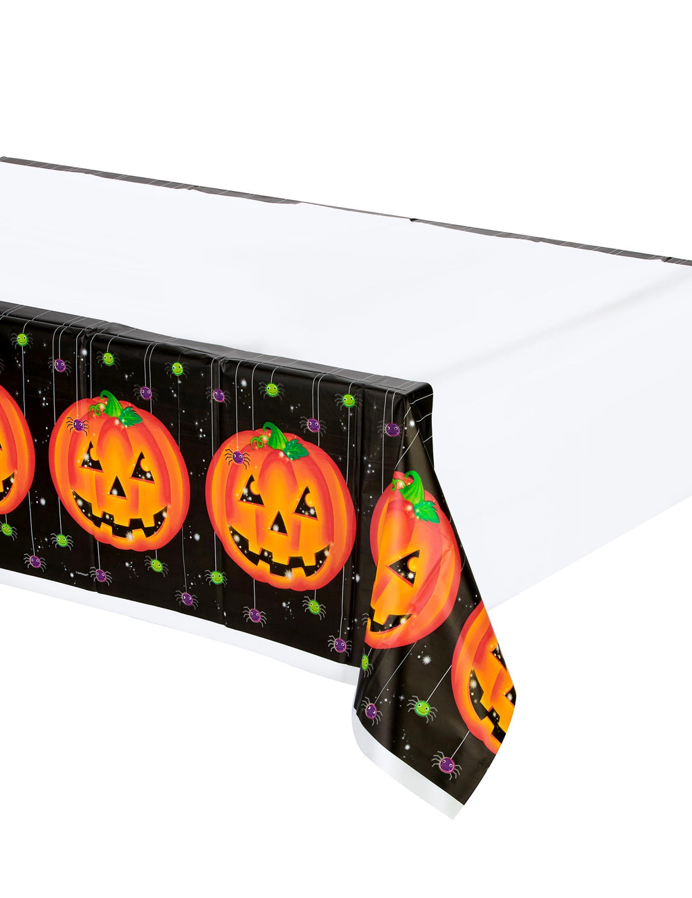 Nappe en plastique citrouille Halloween blanche et noire avec motifs citrouilles orange