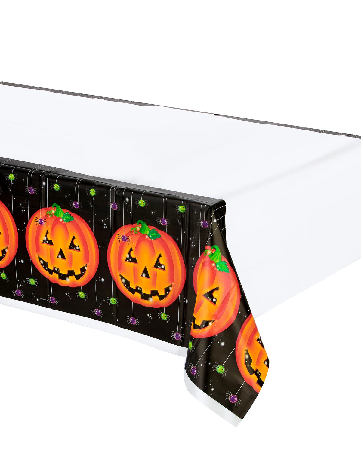 Nappe en plastique citrouille Halloween blanche et noire avec motifs citrouilles orange