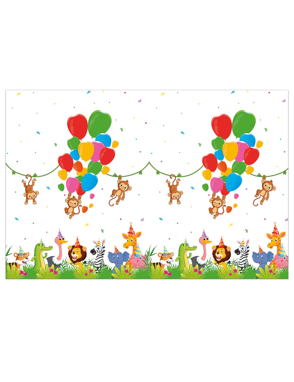 Nappe en plastique jungle balloons et animaux pour enfant blanc multicolore