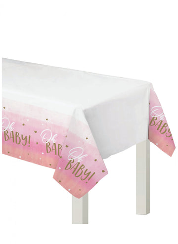 Plastový obrus Oh baby ružovo-zlatý, 137 x 259 cm na detskú oslavu