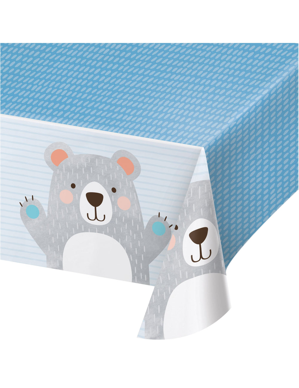 Nappe en plastique petit ours pour anniversaire 1 an bleue et grise