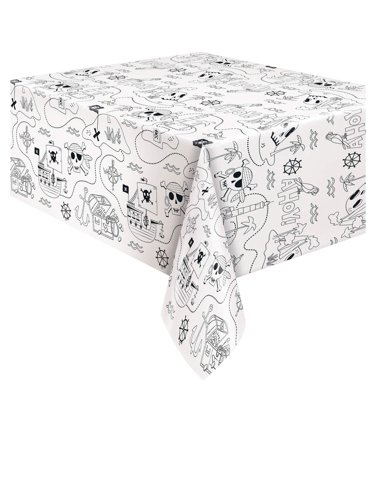 Nappe en papier carte au trésor pirate pour enfant blanc et noir à colorier