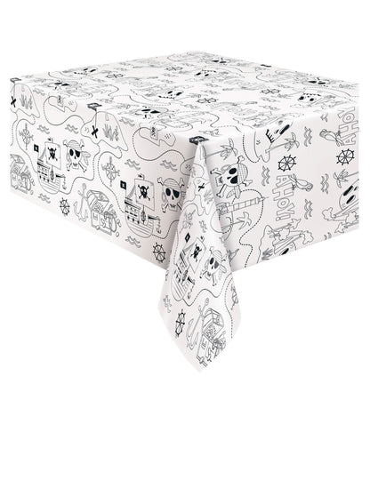 Nappe en papier carte au trésor pirate pour enfant blanc et noir à colorier