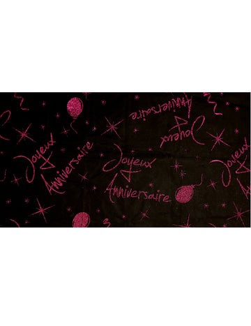 Dekoratívny organzový obrus, trblietavý fuchsiový, potlač k narodeninám, 145 x 250 cm cm