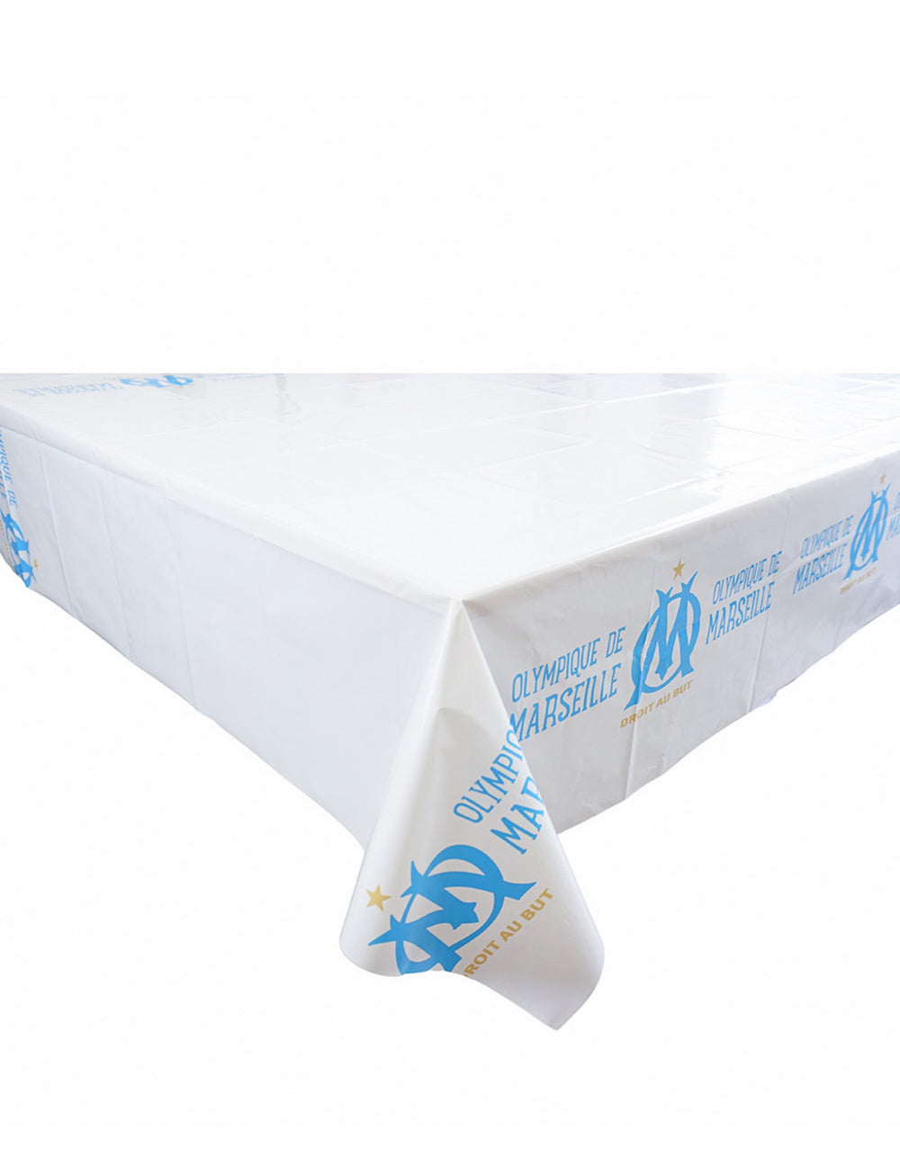 Nappe plastique OM pour supporter blanche avec logos bleus