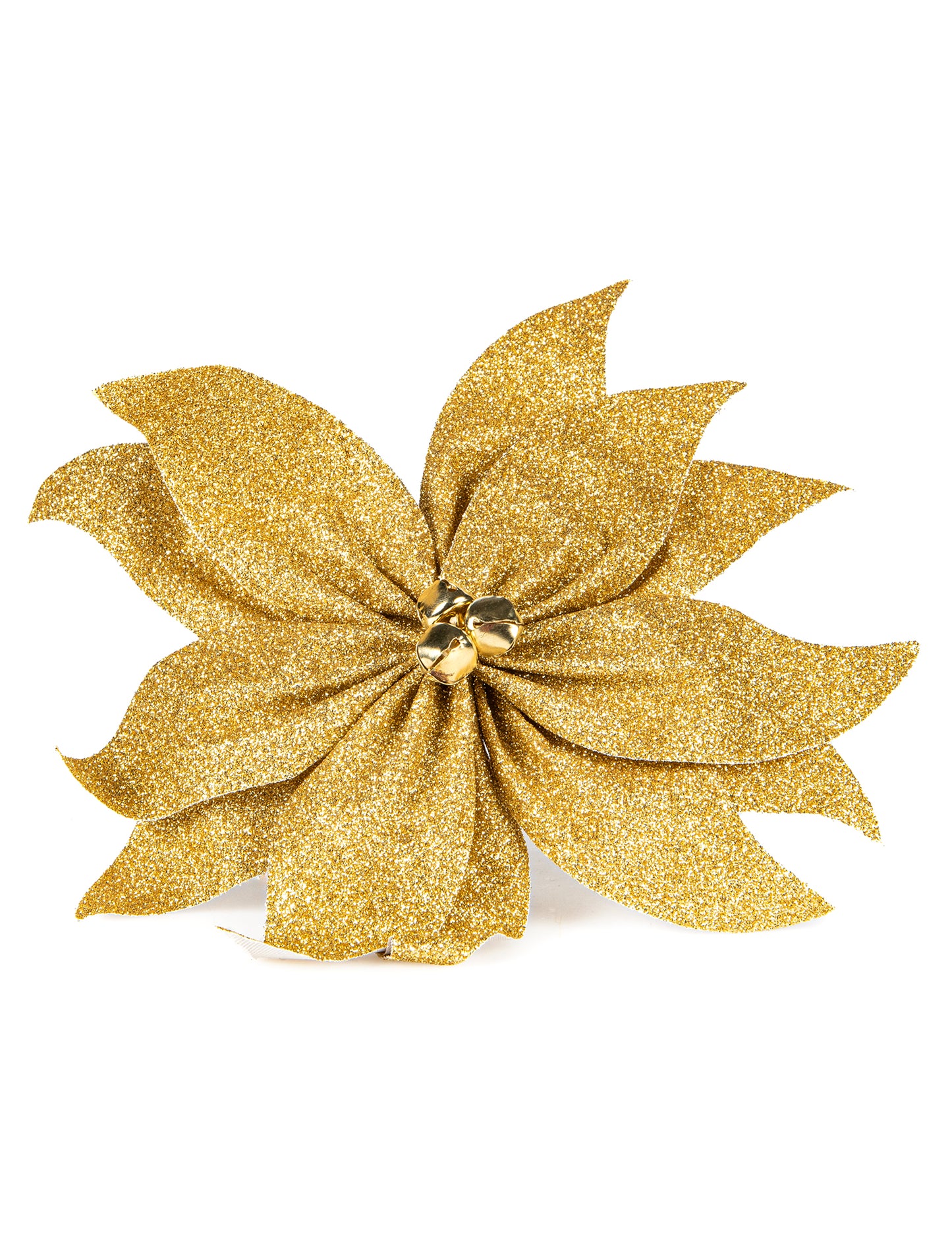 Mašľa z vianočnej hviezdy so zlatými trblietavými zvončekmi 20 cm pre stôl