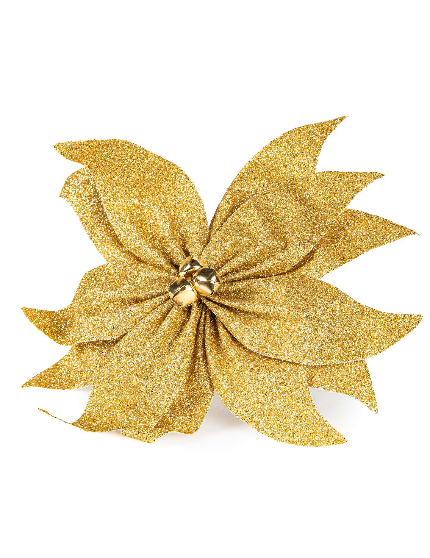 Mašľa z vianočnej hviezdy so zlatými trblietavými zvončekmi 20 cm pre stôl