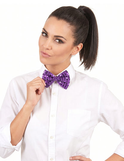 Noeud papillon violet avec sequins adulte