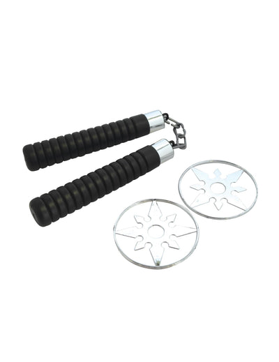 Nunchaku et shurikens en plastique pour enfant noir et argenté
