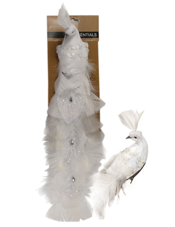 Biely vták na klipe 36 cm perie