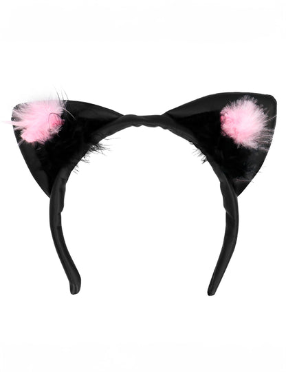 Vue de face des oreilles de chat pour femme noires et roses