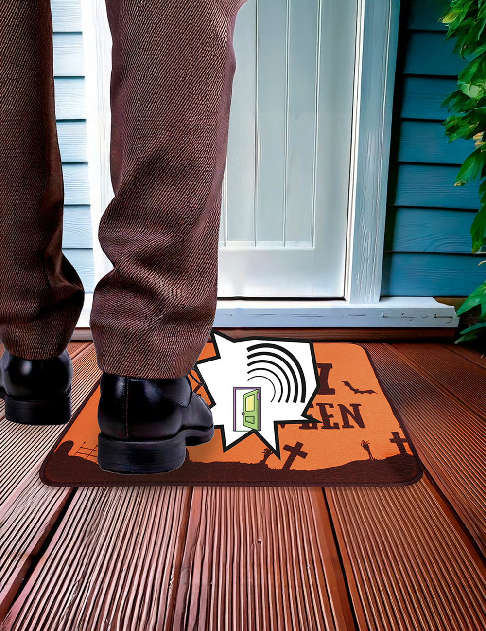 Paillasson sonore Halloween pour décoration orange et noir avec motif cimetière