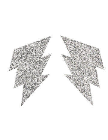 Pár strieborných trblietavých návlekov na bradavky s bleskom