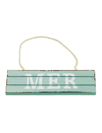 Drevená závesná tabuľa, modré more, 15 x 4,5 cm so šnúrkou