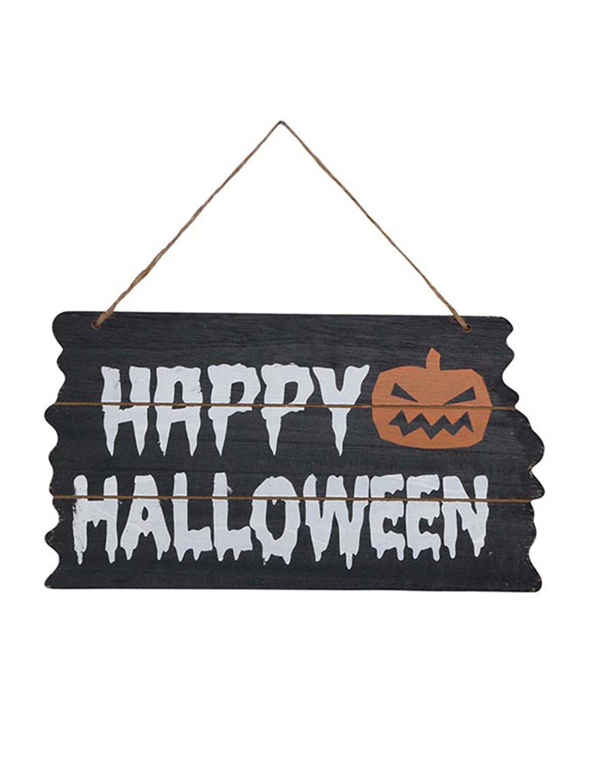 Vue de face de la pancarte en bois Happy Halloween