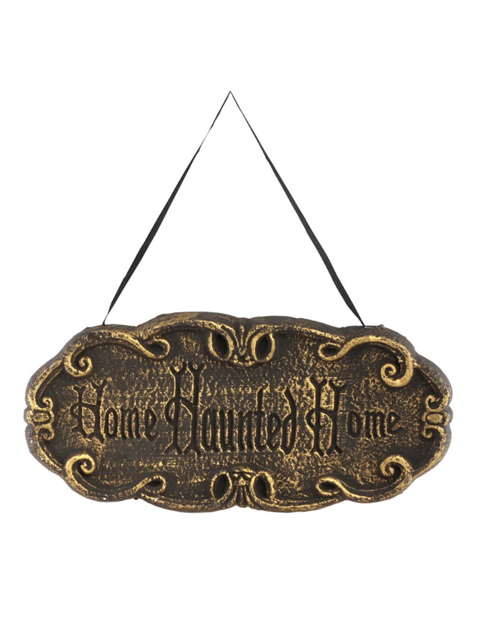 Pancarte maison hantée pour Halloween noir et bronze avec inscription Home Haunted Home