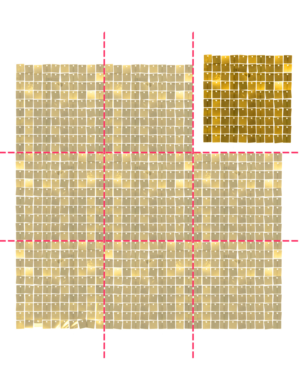 Vue de l'assemblage de plusieurs unités du panneau de fond or brillant