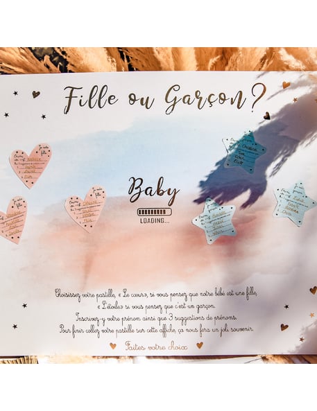 Herná doska pre dievča alebo chlapca s ružovými a modrými nálepkami, 56 x 43 cm na párty s odhalením pohlavia